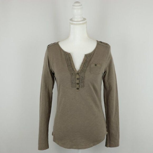Eddie Bauer Women's Extra Small Brown Ruffled V-Neck Long Sleeve Knit Blouse - Picture 1 of 9